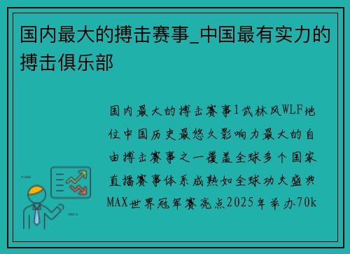 国内最大的搏击赛事_中国最有实力的搏击俱乐部